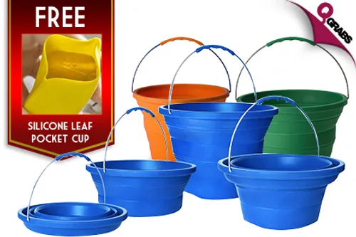 From QR49 Save Space with a Collapsible Bucket - Each with FREE Silicone Leaf Pocket Cup! (Up to QR327 Value)